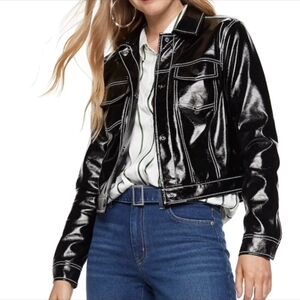 NWT Nine West Shiny Black Moto Jacket Baddie Biker Small